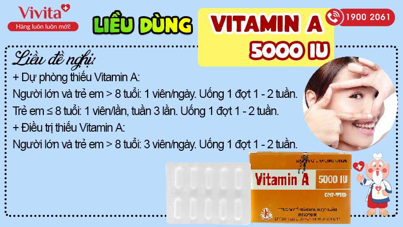 Liều dùng thuốc bổ sung Vitamin A 5000IU 