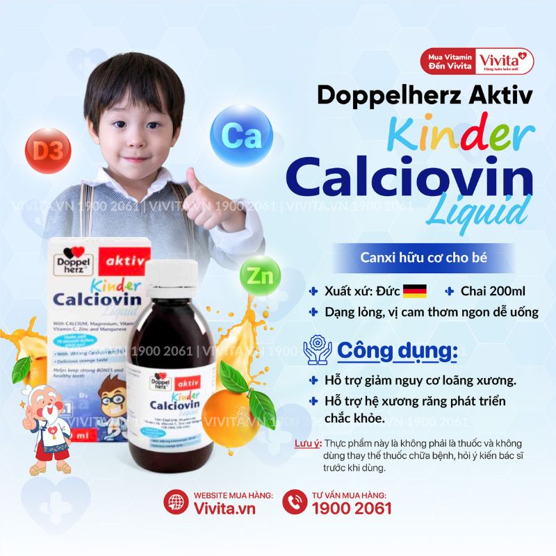 Canxi Hữu Cơ cho bé Doppelherz Aktiv Kinder Calciovin Liquid