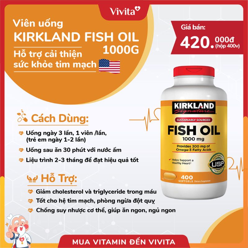 Viên uống dầu cá Kirkland Signature Fish Oil 1000mg Mỹ