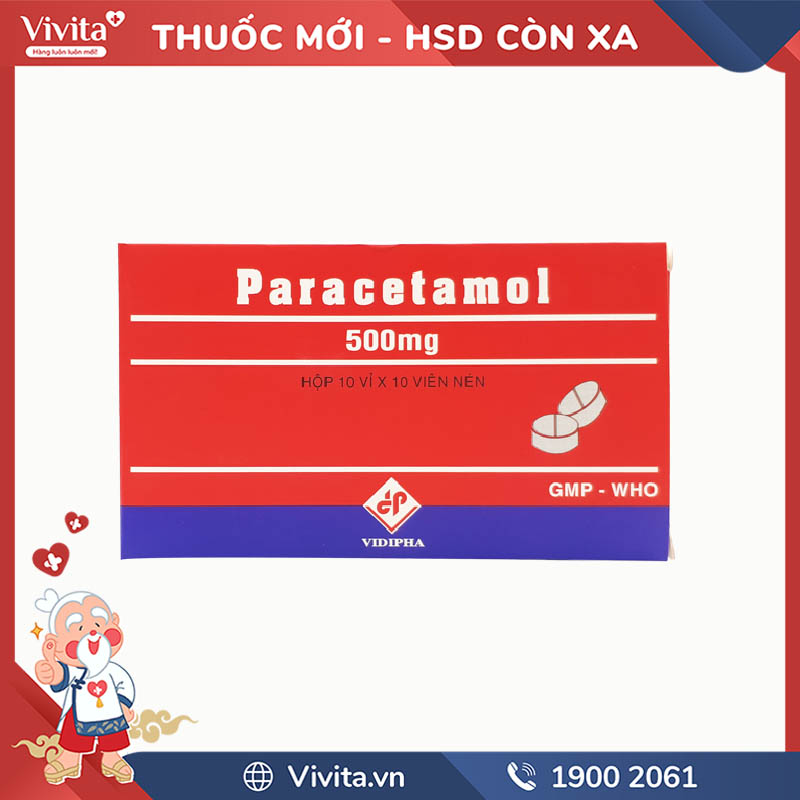 Thuốc giảm đau, hạ sốt Paracetamol 500mg Vidipha - Nhà Thuốc VIVITA