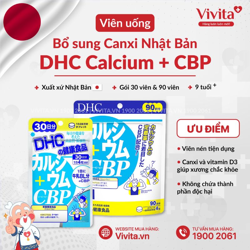 Viên uống canxi DHC Calcium + CBP Nhật Bản mới nhất