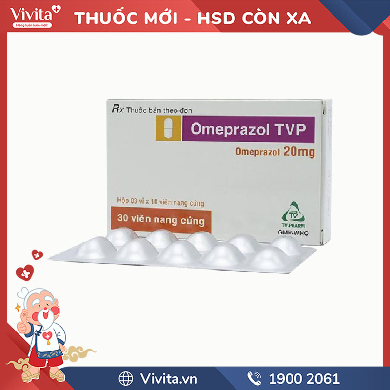 Thuốc trị loét dạ dày, tá tràng Omeprazol TVP Hộp 30 viên - VIVITA