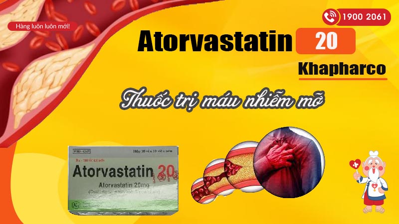 Thuốc trị mỡ máu Atorvastatin 20mg Khapharco