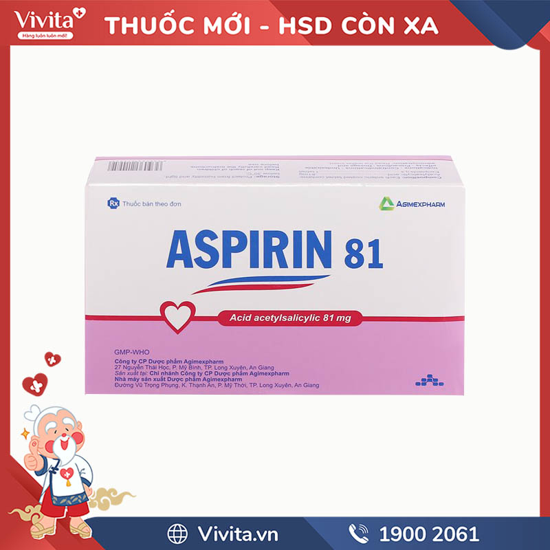 Thuốc ngừa đột quỵ, nhồi máu cơ tim Aspirin 81 Agimexpharm - VIVITA