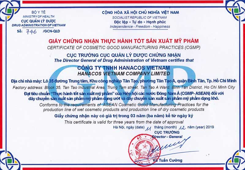 giấy chứng nhận thực hành tốt sản xuất mỹ phẩm