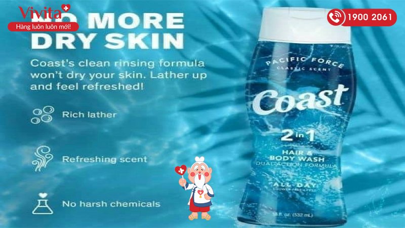 Sữa tắm 2 trong 1 Coast Hair & Body Wash Classic