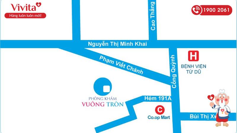 Chỉ dẫn đường đến phòng khám Vuông Tròn