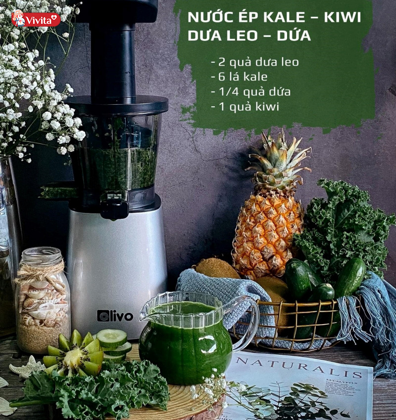 Nước ép detox giảm cân Kale - kiwi - dưa leo - dứa