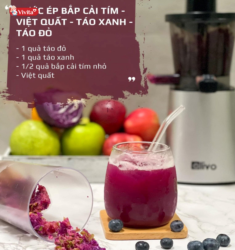 Nước ép detox giảm cân bắp cải tím - việt quất - táo xanh - táo đỏ