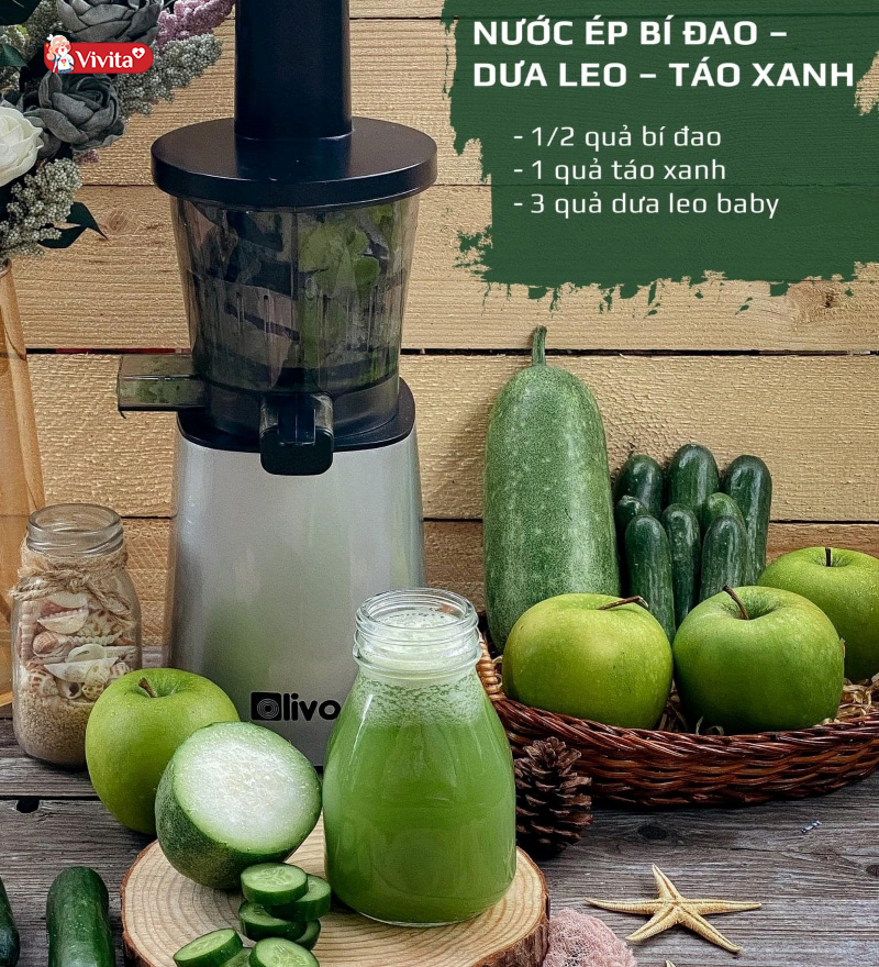 Nước ép detox giảm cân bí đao - dưa leo - táo xanh