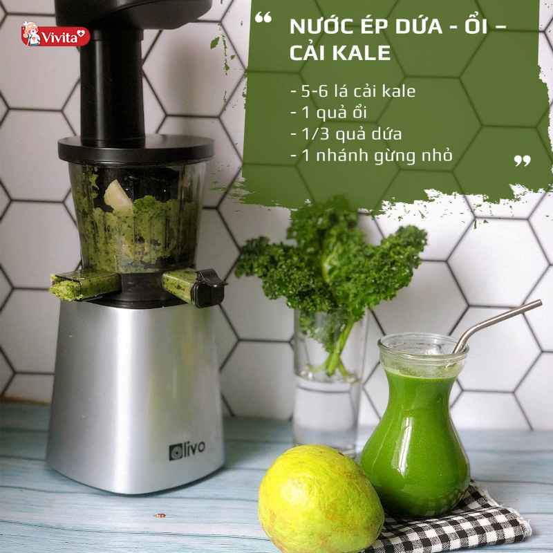 Nước ép detox giảm cân dứa - ổi- cải Kale