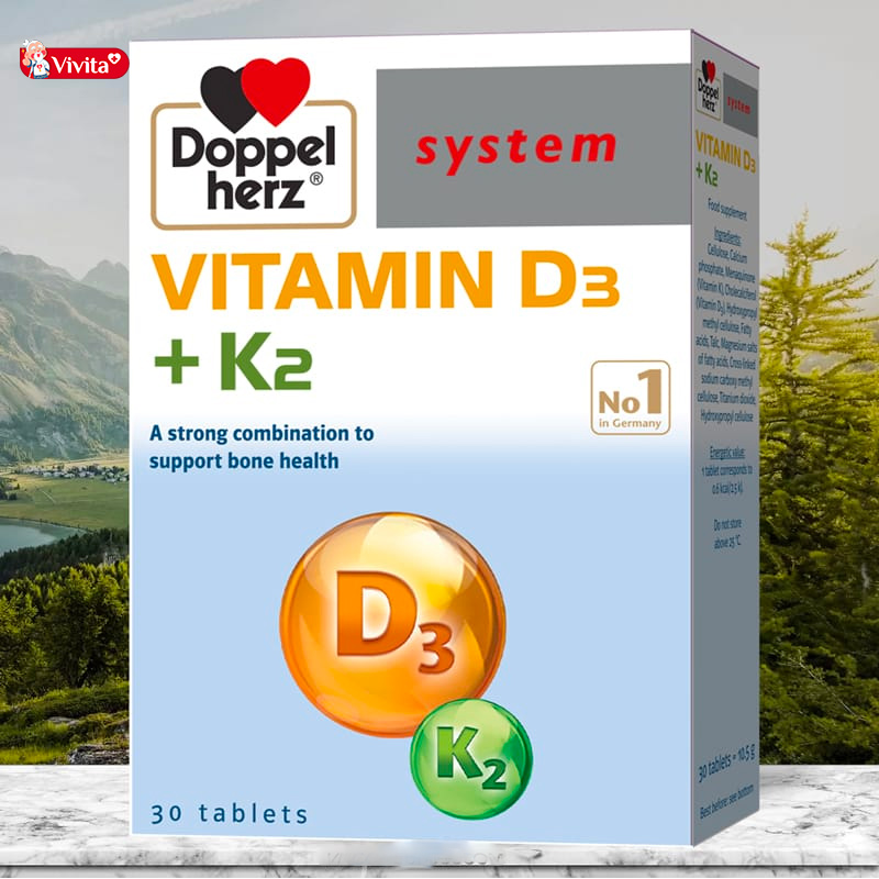 Vitamin d3 k2 doppelherz cho người lớn là sản phẩm thuộc thương hiệu Doppelherz, tồn tại hơn 100 năm của tập đoàn Queisser Pharma