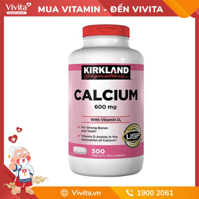 Thuốc bổ Canxi cho người già Calcium Kirkland 600mg D3