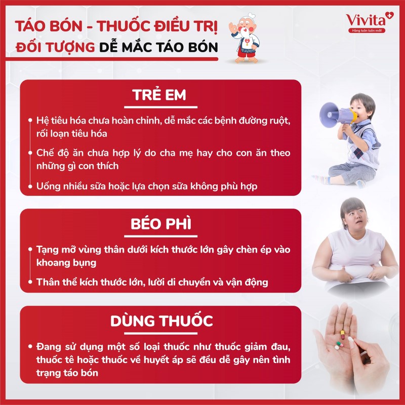 Đối tượng dễ mắc táo bón bao gồm trẻ em người béo phì