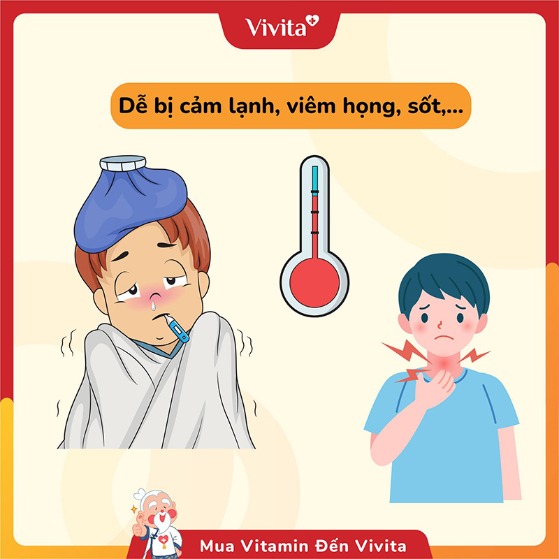 Dấu hiệu thiếu vitamin C phổ biến nhất là hệ miễn dịch suy yếu,