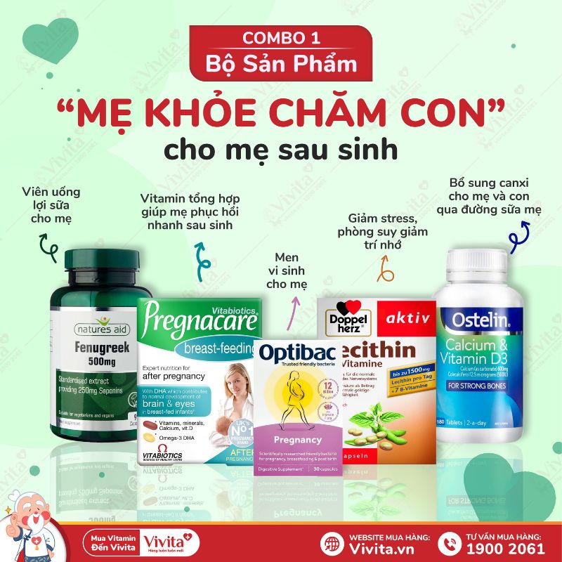 Combo Vitamin và lợi sữa cho mẹ sau sinh tốt