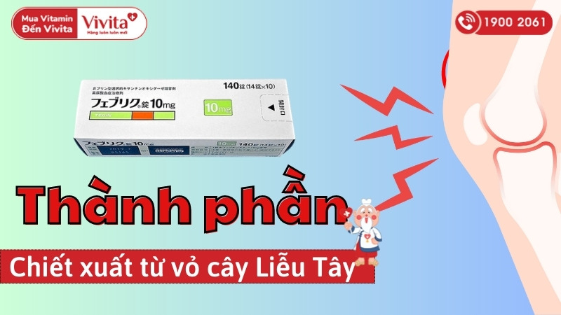 Thành phần của thuốc trị gout Feburic Tablet 10mg Nhật Bản