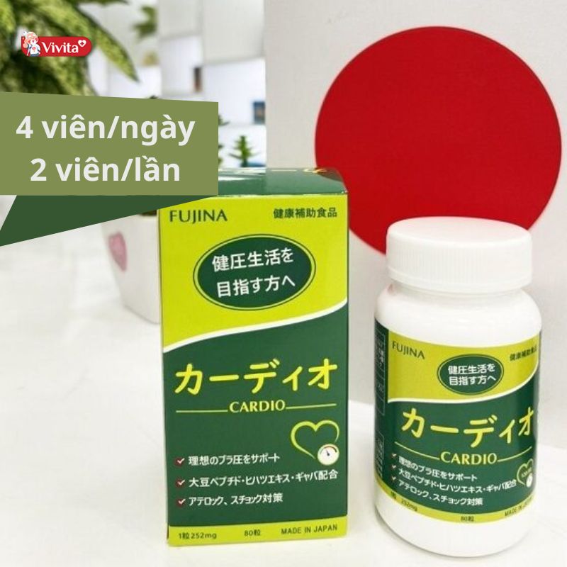 Cách dùng viên uống Cardio Fujina Nhật Bản là dùng 4 viên/ngày, chia thành 2 lần, mỗi lần 2 viên