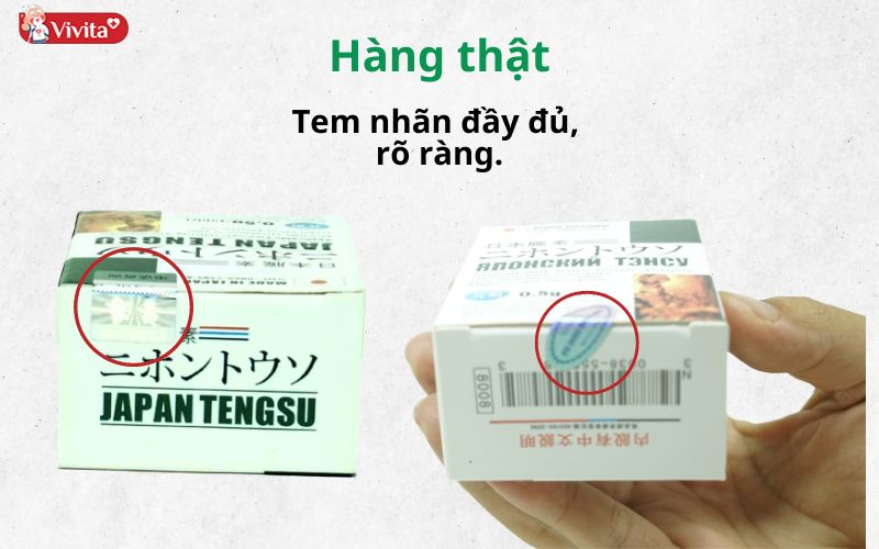 Phân biệt Japan Tengsu hàng thật qua tem nhãn trên bao bì.