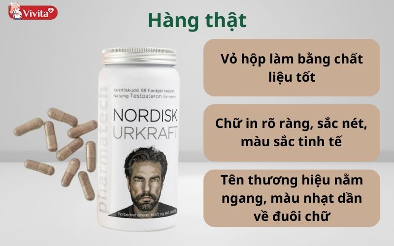 Phân biệt viên uống Nordisk Urkraft thật giả dựa trên bao bì.