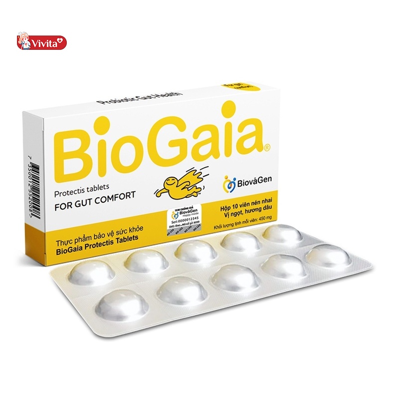 Men vi sinh cho bà bầu Biogaia Protectis dạng viên nén có hương dâu nhẹ nên vô cùng dễ uống. 