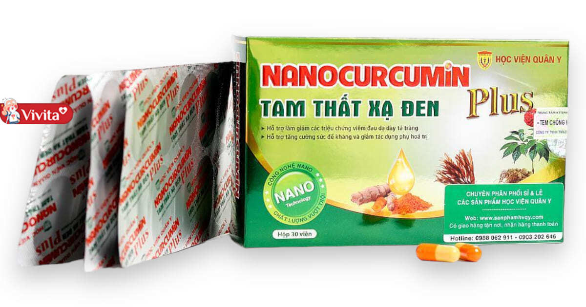 Viên uống hỗ trợ trị trị viêm loét dạ dày tá tràng tốt Nano Curcumin Tam Thất Xạ Đen Plus được Học Viện Quân Y nghiên cứu và sản xuất.