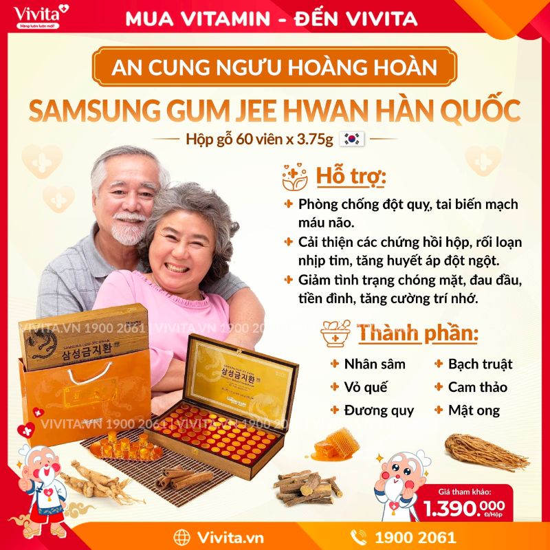 VIÊN UỐNG AN CUNG NGƯU HOÀNG HOÀN CHỐNG ĐỘT QUỴ HÀN QUỐC HỘP GỖ 60 VIÊN