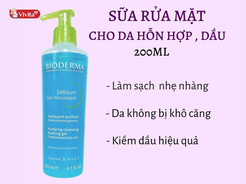 Công dụng Gel Rửa Mặt Bioderma Sebium Gel Moussant