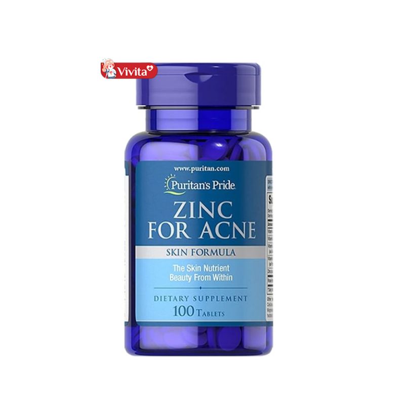 Viên kẽm hỗ trợ trị mụn Zinc for Acne Puritan’s Pride 100 viên của Mỹ