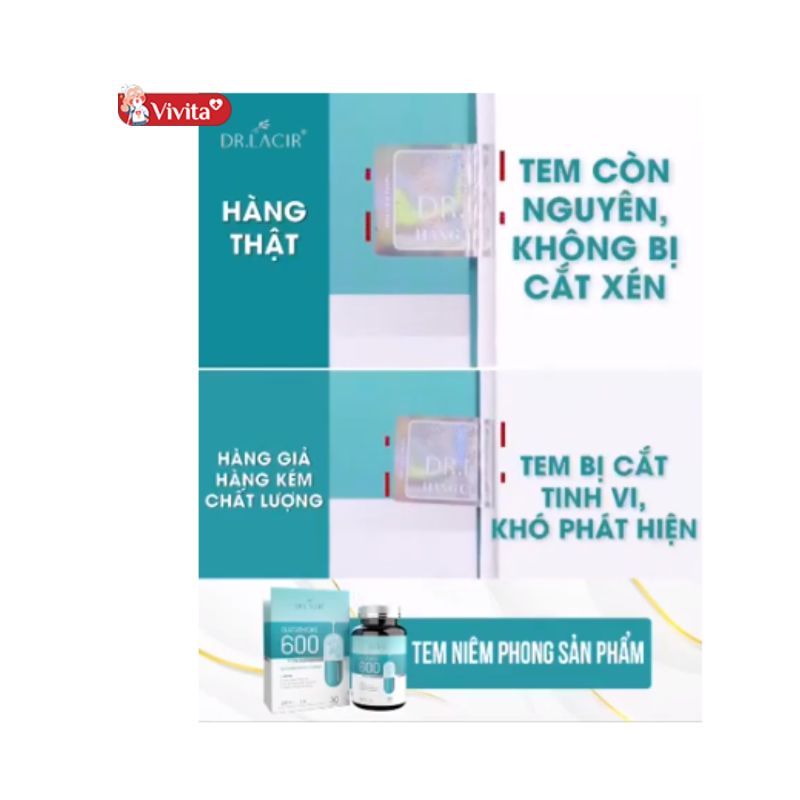 Tem niêm phong trên bao bì Glutathione 600 Dr.Lacir 