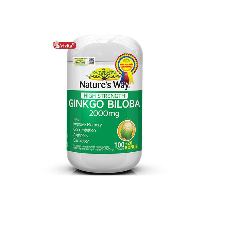 Viên uống Nature's Way High Strength Ginkgo Biloba 2000mg tăng cường tuần hoàn máu não